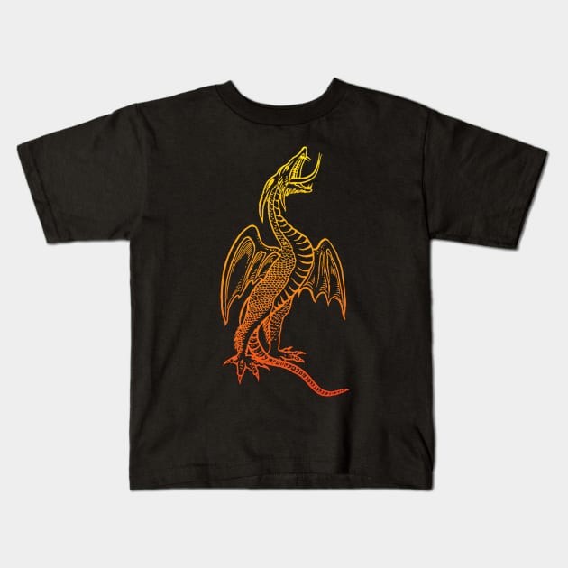 Vintage Winged Dragon Art Kids T-Shirt by penandinkdesign@hotmail.com